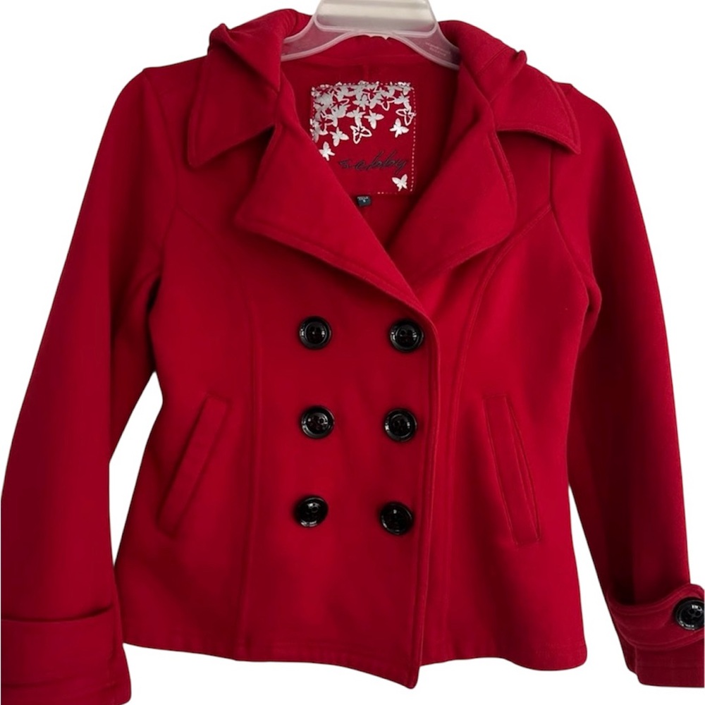Sebby Red Double-Breasted Pea Coat